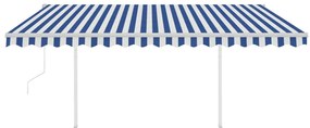 Toldo retrátil automático com postes 4x3,5 m azul e branco