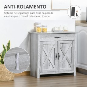 Aparador de Cozinha com 1 Gaveta e Prateleira Interior Ajustável Móvel Auxiliar Decorativo para Sala de Jantar Sala de Estar 80x39,7x80cm Cinza