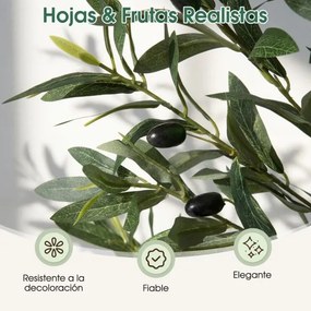 Conjunto de 2 Plantas artificiais de 180 cm Oliveira com frutos e musgos realistas Base estável Tronco PE robusto em vaso Verde