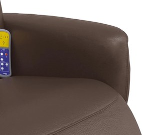 Poltrona massagens reclinável + apoio pés couro artif. castanho