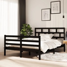 Estrutura de cama dupla 135x190 cm madeira maciça preto