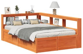 vidaXL Cama c/ estante sem colchão 120x190cm pinho maciço castanho-mel