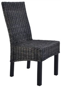 Cadeiras de jantar 4 pcs vime Kubu e madeira mangueira preto