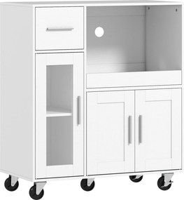 HOMCOM Armário de Cozinha com Rodízios, Cômoda Móvel com Prateleiras, Gavetas, Prateleira Ajustável, Orifício para Cabo, Branco | Aosom Portugal