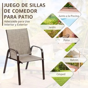 Conjunto de 2 cadeiras de jardim com braços curvos Tecido de secagem fácil Estrutura metálica reforçada Assento largo Assento Cinzentas