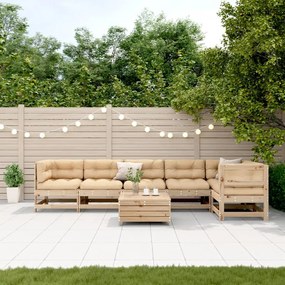 vidaXL 7 pcs conjunto lounge de jardim c/ almofadões pinho maciço