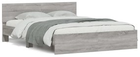 Estrutura cama c/ cabeceira/luzes LED 160x200cm cinzento sonoma