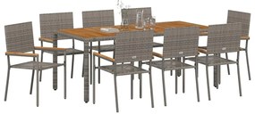 Conjunto de Jantar de Jardim vidaXL 9 Peças Cinza Rattan Poly