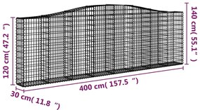 Cestos gabião arqueados 6pcs 400x30x120/140cm ferro galvanizado