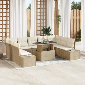vidaXL Conjunto de Sofá de Jardim de 10 Peças com Almofadas Bege em Rattan Sintético
