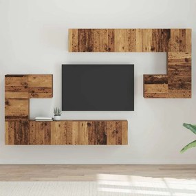 vidaXL Conjunto de móvel de TV com armazenamento com porta 8 pcs Madeira Antiga