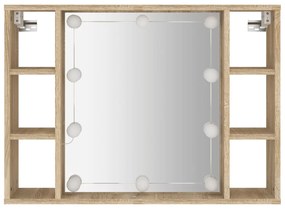 Armário espelhado com LED 76x15x55 cm carvalho sonoma