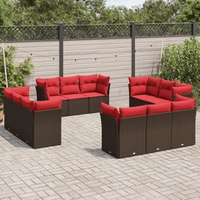 vidaXL 12 pcs conjunto de sofás jardim com almofadões vime PE castanho