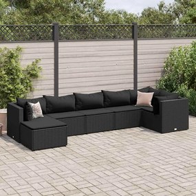 vidaXL 7 pcs conjunto lounge de jardim c/ almofadões vime PE preto