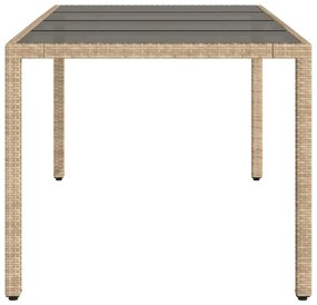 Mesa de jardim com tampo de vidro 190x90x75 cm vime PE bege