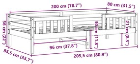 Estrutura de cama 80x200 cm madeira pinho maciço castanho cera