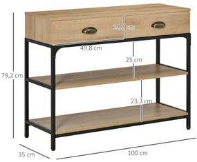 Mesa Consola Mesa de Entrada Estreita com 2 Gavetas e 2 Prateleiras de Armazenamento Estrutura de Aço para Corredor Entrada Sala de Estar 100x35x79,5c