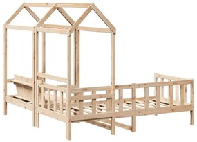 Conjunto de sofá-cama e banco c/ telhado 90x200 cm pinho maciço