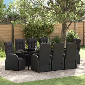 vidaXL Conjunto de Jantar de Jardim com Almofadas - Vime PE Preto