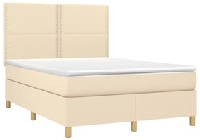 Cama box spring c/ colchão e LED 140x200 cm tecido cor creme