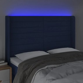 Cabeceira de cama c/ luzes LED tecido 147x16x118/128 cm azul