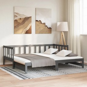 Estrutura sofá-cama de puxar 2x(90x190) cm pinho maciço cinza