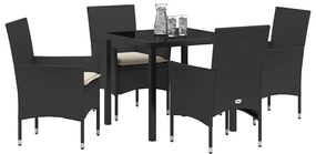 Conjunto de Jantar de Jardim com 5 Peças com Almofadas Preto Rattan Si