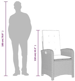 7 pcs conjunto jantar p/ jardim c/ almofadões vime PE castanho