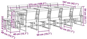 15 pcs conjunto de jantar para jardim textilene preto