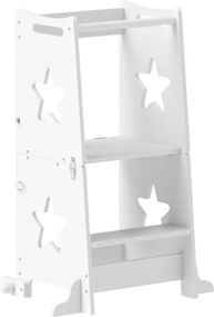 Torre de Aprendizagem 2 em 1 Torre de Aprendizagem para Crianças Convertível em Mesa e Cadeira 60x44,5x86 cm Branco