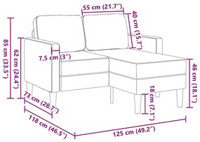 Sofá 2 lugares c/ Chaise em L 125cm tecido cinzento-acastanhado