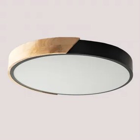 Plafon De Teto Led Redondo Em Ferro Jan Castanho Madeira Clara - Preto & Ø40 Cm - Sklum
