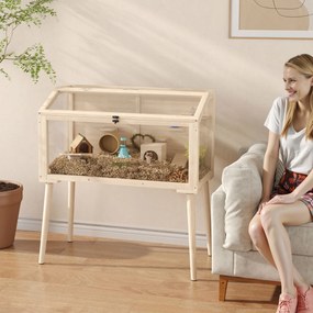 Gaiola para hamsters, habitat para roedores 110 x 52 x 101 cm, em madeira FSC, com teto abrível, 7 plataformas, 2 Baloiços, com efeito de madeira natu