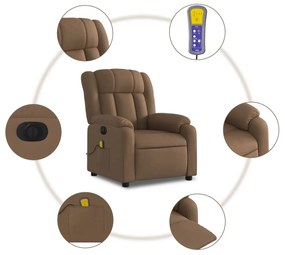 Poltrona de massagens reclinável elétrica tecido castanho