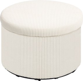 Pufe com arrumação, banco redondo, pufe para apoiar os pés em veludo canelado, capacidade de carga de 120 kg, Ø 60 x 41 cm, bege