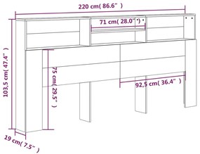 Cabeceira de cama com armário 220x19x103,5 cm branco