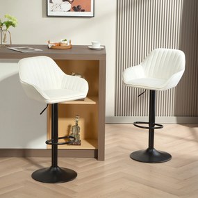 Conjunto de 2 Bancos de Bar Giratórios Bancos Altos de Cozinha com Altura Ajustável 50,5x50x87-107 cm Creme