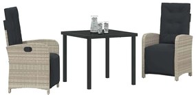 Conjunto de Jantar para o Jardim 3 Peças com Almofadas Cinza Claro em