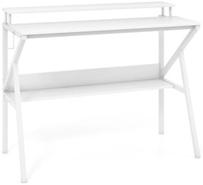 Secretária pequena com suporte para monitor, gancho suspenso e prateleira adicional 100 x 48 x 81,5 cm Branca
