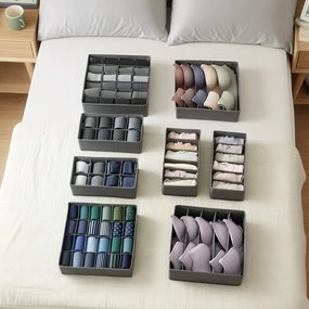 Caixas de arrumação para roupa interior composto por 8 organizadores de gaveta cinzento