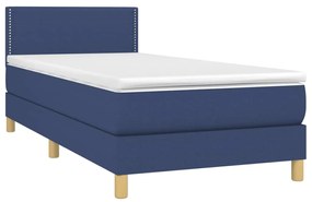 Cama box spring c/ colchão e LED 100x200 cm tecido azul