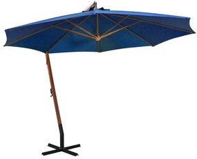 Guarda-sol de jardim suspenso com poste abeto maciço azul-ciano