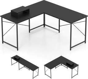 Secretária de Canto para 2 Pessoas, 150 x 150 x 74,5 cm, Reversível 2 em 1, Preto