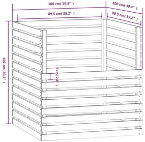 Caixa de compostagem 100x100x102 cm pinho maciço branco