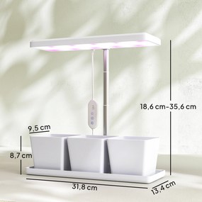Luz de Crescimento com 30 LED de Espectro Completo Ajustável em Altura com Temporizador Automático 8/12/16/24H 5 Níveis de Brilho e 3 Vasos 31,8x13,4x