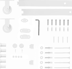 Ferragem para Porta de Correr (NÃO INCLUIDA)  Kit de Acessórios para Porta Corredeira com 2 Trilhos de Aço de Carbono 200x40x0,6 cm Branco