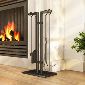 Conjunto de 5 Ferramentas para Lareira, 31 x 20 x 64 cm, Construção em Metal, Preto