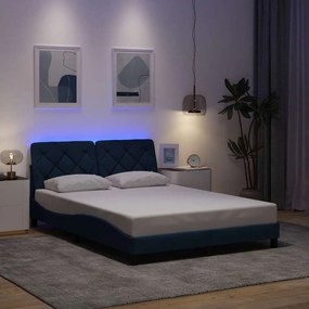 vidaXL Estrutura de cama com LED sem colchão 140x190 cm tecido azul