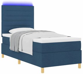 Cama Box Spring com Colchão &amp; LED Azul 100x200 cm Tecido