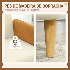 Poltrona Fluffy - Veludo Bege e Ocre - Madeira de Borracha - 72x87x82